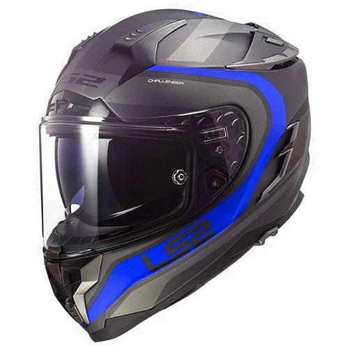 LS2 Helmets Challenger GT Full Face Street Helmet (Fusion Matte Titanium/Blue - XXX-Large)