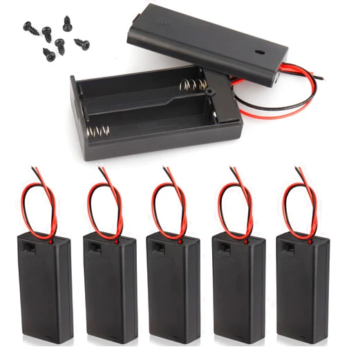 VWEICYY 6PCS 2 x 1.5V AA Battery Holder Enclosures with Wire Leads and On/Off Switch (6)