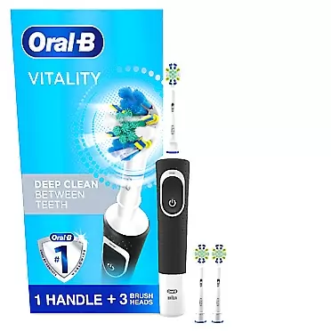 Oral-B Electric Toothbrush with 2 Oral-B Replacement Brush Head, Vitality Flossaction, Black Electric Toothbrush + 2 Replacement Brush Head Black
