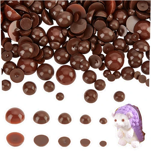 PH PandaHall 520pcs Kawaii Eyes Cabochons, 5 Style Half Round Eyes Flat Back Cabochon Brown Animal Eyes Resin Felt Eyes for Amigurumi Puppet Teddy Bear Crochet Plush Animal Making