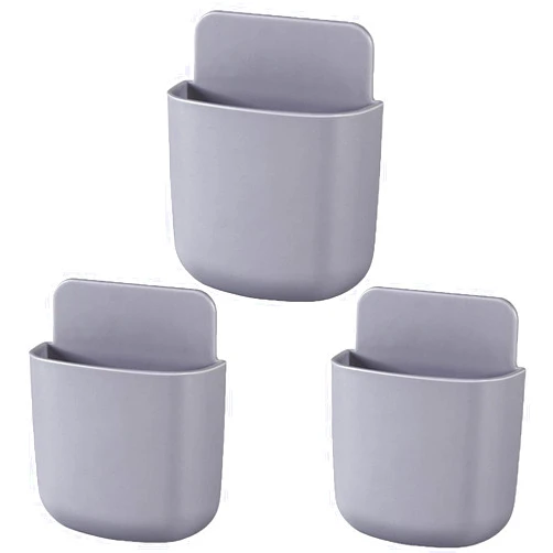 LVYOUIF 3 Pack Remote Control Holder Wall Mount Holders Hole-Free Phone Charging Organizer Pen Storage Containers For Home Office School Supply Storage (Grey)