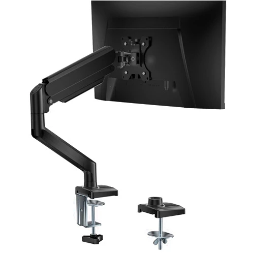 WALI Single Monitor Mount, Gas Spring Monitor Arm for 17-34 inch Screens, Adjustable Computer Monitor Stand up to 26.4lbs, with Clamp and Grommet Base, Mounting Holes 75 and 100mm (GSMP001N), Black