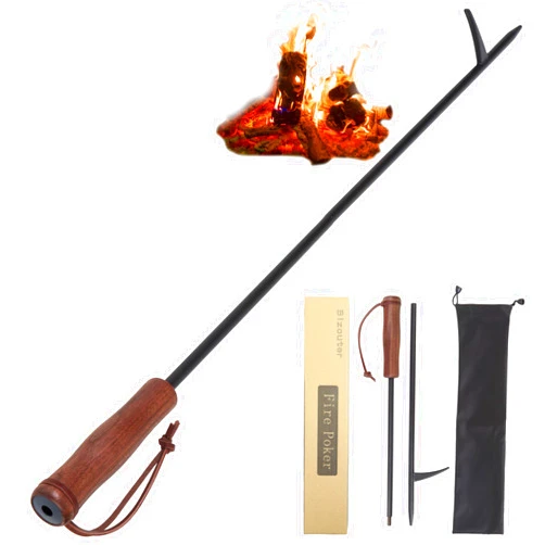 BIZOUTER 34inch Fire Poker with Blower Poke Function and Wooden Handle Firepit Stoker Tool for Outdoor Pits and Campfire Poker,fir Poker for fire Pit