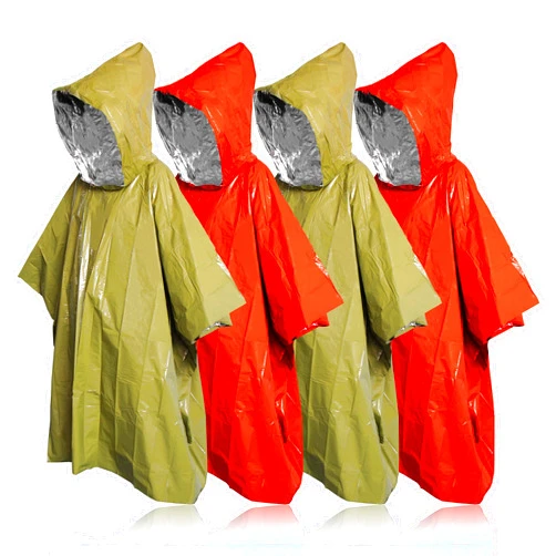 BENGKU Emergency Blanket Rain Ponchos Survival Disposable Waterproof Camping Outdoor Military Poncho, 4 Pack(Olive Green*2 and Orange *2)