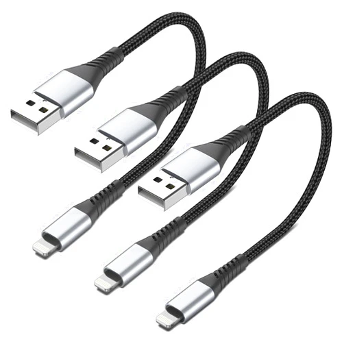 PEAKLIFT 6 inch Short iPhone Charging Cable, 3Pack 0.5ft USB to Lightning Cable Braided iPhone Charger Short Cord Fast Charging for Apple iPhone 14 13 12 11 Pro Max Mini 10 8 7 Plus XR XS MAX SE, AirPods