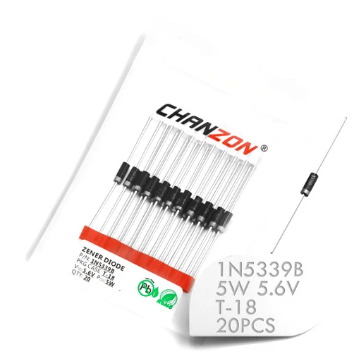 CHANZON (Pack of 20 Pieces) Chanzon 1N5339B 1N5339 Power Zener Diode 5W 5.6V T-18 (CASE17-02) Axial Diodes 5 Watt 5.6 Volt 5V6