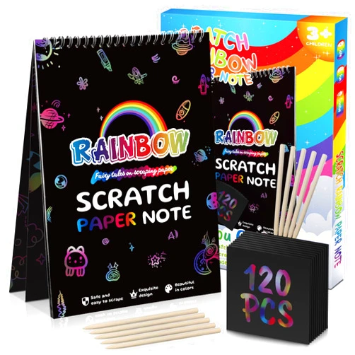 VopRog Scratch Art for Kids Rainbow Scratch Paper, Gifts for Children 130 Sheets Children's Paper Art Sets, Kids Crafts Art and Handicraft DIY Paint by Scratch, Children's Christmas Gifts, Birthday Gifts