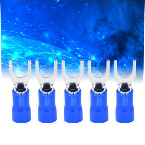 Tefola U Terminal, 50Pcs Fork Terminals Insulated Spade U Type Wire Connector 12‑10AWG Cable Crimp SV5.5‑6 Blue