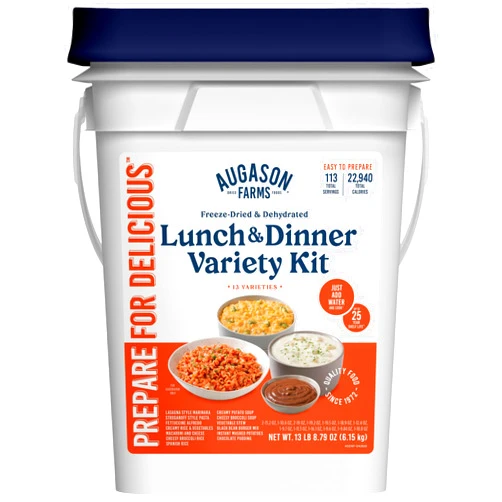 AUGASON FARMS Emergency Food Supply Bucket, 92 Servings, Dehydrated Meal Kit, Variety Pail, Long Shelf Life Just-Add-Water Meals for Disaster Survival Prep, Camping, Hiking, and More