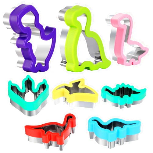 Elfkitwang Dinosaur Cookie Cutters Set - Stainless Steel Shaped Cookie Candy Food Cutters Molds for DIY, Kitchen, Baking, Kids Dinosaur Theme Birthday Party Supplies Favors (8pack)