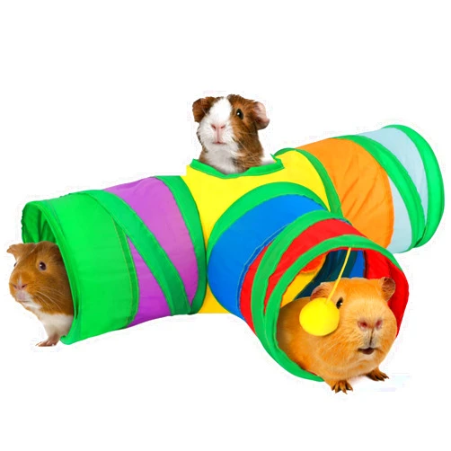 Rypet Guinea Pig Tunnel 3 Way Collapsible Small Pet Tunnels and Tubes with Interactive Ball for Baby Rabbit Ferret Hamster Chinchilla Hedgehog Hiding and Resting