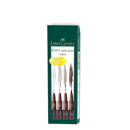 Faber-Castell Art & Graphic Pitt Artist Pen India Ink Pen, Dark Sepia, Wallet Of 4, For Art, Craft, Drawing, Sketching, Home, School, University, Colouring