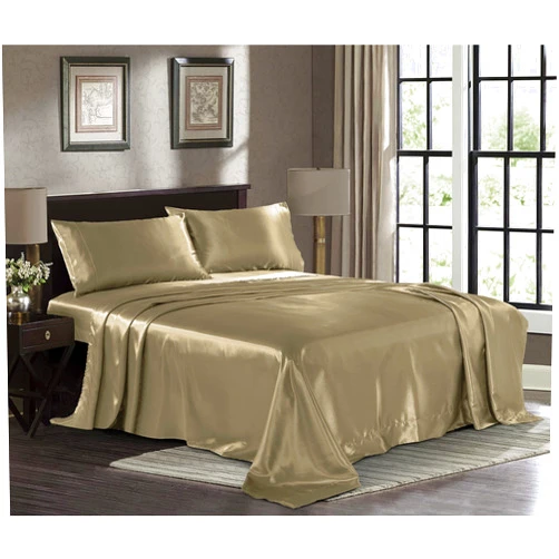 Pure Bedding Satin Sheets Full [4-Piece, Taupe] Hotel Luxury Silky Bed Sheets - Extra Soft 1800 Microfiber Sheet Set, Wrinkle, Fade, Stain Resistant - Deep Pocket Fitted Sheet, Flat Sheet, Pillow Cases
