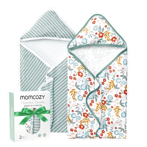 Momcozy Baby Towel with Hooded-2 Pack Soft Bath Towel Set-Shower Gifts or Bath Essential for Infant,Newborn, Toddler (28 X 28 Inch, Petite Blossom)