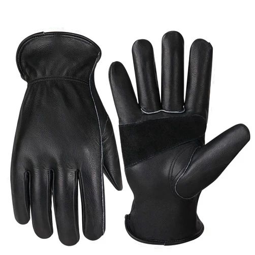 Cierto Leather Work Gloves Men Women: Black Garden Gloves | Heavy Duty Cow Skin Gardening Outdoor Construction Working Gloves