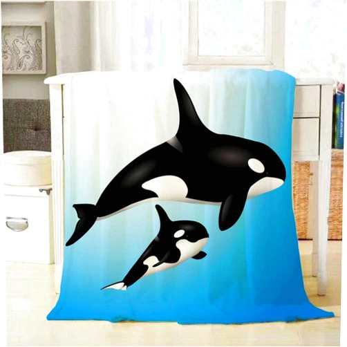 Mugod Orcas Throw Blanket Black Orca Mother and Child Swim in The Blue Ocean Decorative Soft Warm Cozy Flannel Plush Throws Blankets for Baby Toddler Dog Cat 30 X 40 Inch