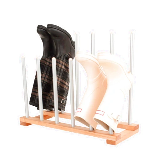 INNOKA 6 Pairs Birch Wood Boot Rack Free Standing Organizer, Easy to Assemble, Wooden & Aluminum Shoes Storage Holder for Tall Knee-High, Hiking, Riding, Rain in Closets & Entryways