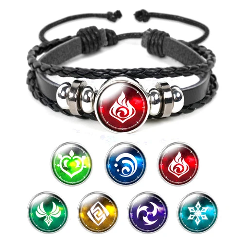 Generic Genshin Impact Bracelet, Anime Luminous Bracelet for Boys Girls, Element Luminous Bracelets God's Eye Time Gem Bracelet of Wind, Grass, Rock, Fire, Ice, Water, Thunder