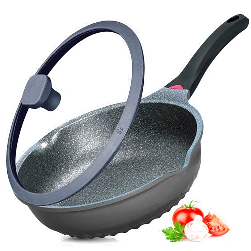Vinchef Nonstick Skillet with Lid, 11In/5Qt Aluminum Deep Frying/Saute Pan with Lid and Heat Indicator, Anti Scratch and Anti Stain, Induction Compatible