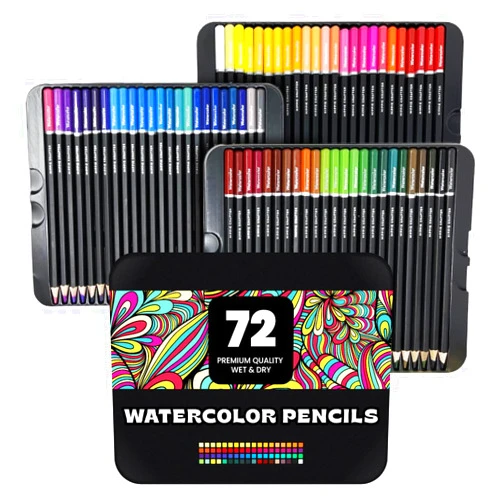 HIPPIE CRAFTER Watercolor Colored Pencils, Professional 72-Piece Set, Bulk Water Color Pencils for Adult Coloring, Painting, Drawing, and Art for Artists and Beginners