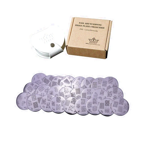 PUEEN Nail Art Stamp Collection Set 24E - LOVE ELEMENTS - NEW Unique Set of 24 Nailart Polish Stamping Manicure Image Plates Accessories Kit (Totaling 144 Images) with BONUS Storage Case-BH000018