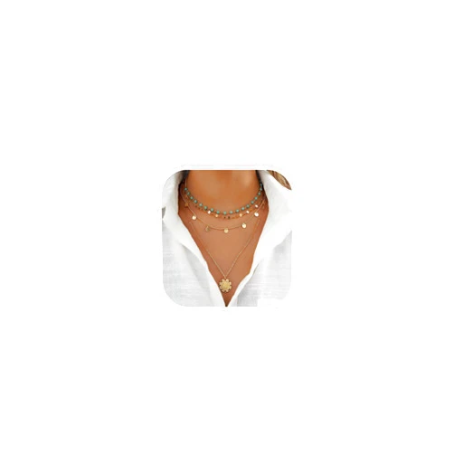 Uunuuo Western Jewelry for Women Gold Layered Necklace Cowboy Chic Boho Y Chain Turquoise Pendant Country Concert Outfit Cowgirl Accessories