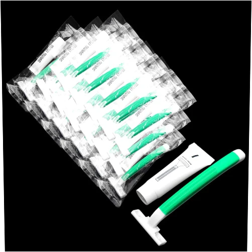 Skourvut Disposable Razors in Bulk ,Green Razors Individually Wrapped Bulk,Twin Blade Razors with Clear Safety Cap and Shaving Cream, Razors For Homeless, Hotel,Air Bnb,Shelter/Homeless/Travel (100)