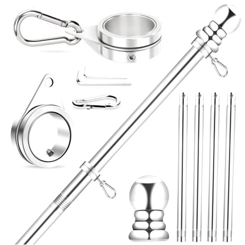REERON House Flag Pole, REERON 5 FT Metal Spinning Flagpole Kit, 1
