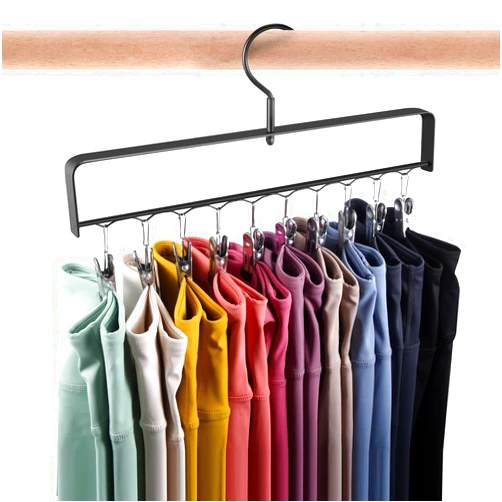 Gumilyo Legging Organizer for Closet, Pant Hangers Space Saving with Clips Holds 10 Pants/Jeans, 360° Swivel Clothes Hanger for Closet Organizers and Storage