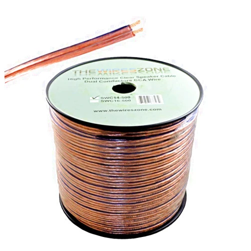 The Wires Zone Car Home Audio Speaker Wire Transparent Clear Cable 14AWG 14/2 Gauge (500 feet)