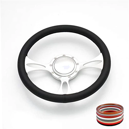Flashpower 14'' Satin Billet Full Wrap 9 Bolts Steering Wheel with 2'' Dish and Horn Button (Black)