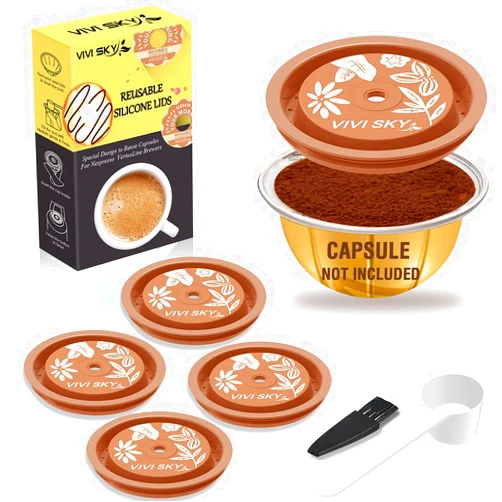VIVI SKY Reusable Coffee Capsule Lids Work with Nespresso Pods Vertuoline,Food Grade Silicon Caps Used for Every Sizes of Reusable Nespresso Pod Refillable Capsule(Silicon Vertuoline Lids- 5PCS)