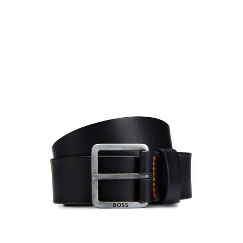 BOSS Men's Smooth Leather Belt with Brushed Effect Buckle