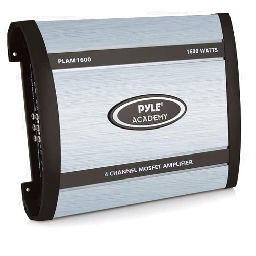 Pyle 4 Channel Car Stereo Amplifier - 1600W Bridgeable High Power MOSFET Audio Sound Auto Small Speaker Amp Box w/ Crossover, Bass Boost Control, Silver Plated RCA Input Output - Pyle PLAM1600