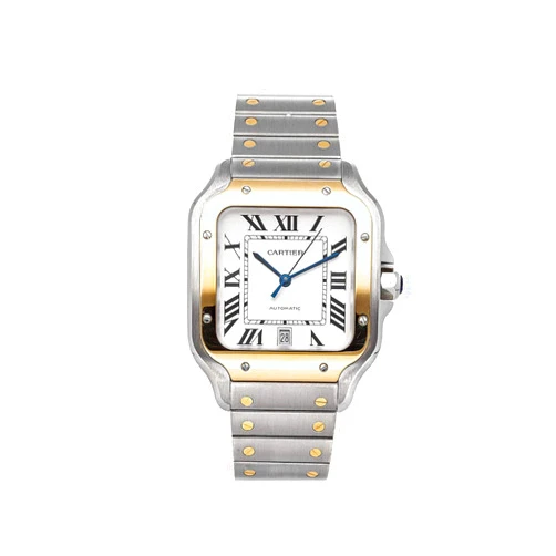 Cartier Santos Automatic Silvered Opaline Dial Steel and 18kt Yellow Gold Men's Watch W2SA0006