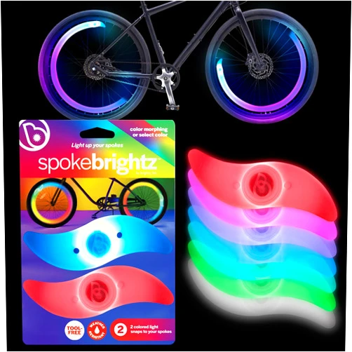 Brightz SpokeBrightz LED Bike Wheel Lights, 2-Pack - Color Changing & Color Select Modes - Light Up Your Spokes - Morph Through Rainbow Colors or Set to Red, Pink, Purple, Blue, Green, Teal, or White