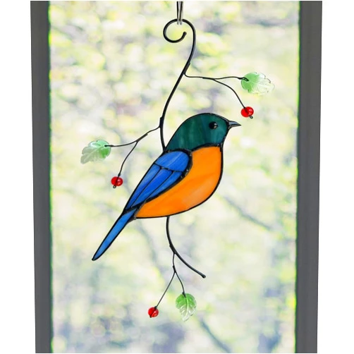 Pacredial Gift Birds Stained Glass Suncatcher Stained Glass Window Hangings Indoor Ornament & Outdoor Decor (Bluebird)