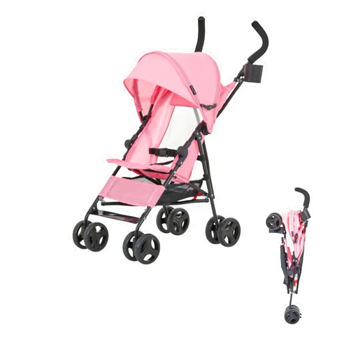 Dream On Me Rover Convenience Baby Stroller – Lightweight & Compact Travel Umbrella Stroller, Quick One-Hand Fold, Lockable Rear Wheels, Adjustable Canopy, 3-Point Safety Harness & Cup Holder - Pink
