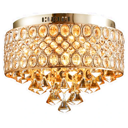 LightInTheBox Modern Crystal Chandelier Gold Flush Mount Ceiling Light Luxury Crystal Drum Chandelier Diamond Shade Ceiling Light for Bedroom Living Room Dining Room Hallway Entery