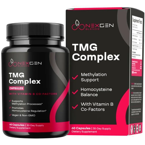 NEXGEN BLENDS TMG Trimethylglycine Supplement with Methyl B Complex - 500mg Betaine TMG Supplement with Methylated Vitamin B Co Factors for Homocysteine Heart & Liver Support - Vegan & Non-GMO (1 Month Supply)