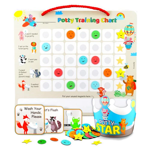 PUTSKA Potty Training Chart with 35 Stickers, 3 Reminder Stickers for Toddlers Boys and Girls - Potty Training Rewards - Zoo Animal