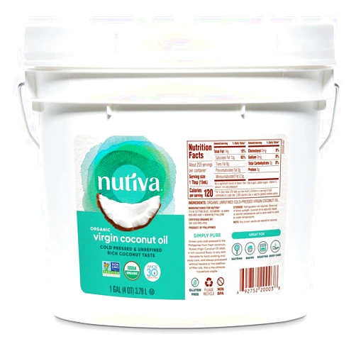 Nutiva Organic Coconut Oil 128 fl oz, Cold-Pressed, Unrefined Cooking Oil, Natural Hair Oil, Skin Oil, Massage Oil, USDA Organic, Extra Virgin Coconut Oil (Aceite de Coco)