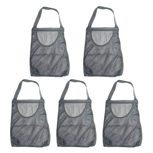 Ahyuan 5 Pack Hanging Mesh Storage Bags For Potatoes,Onions,Garlics,Vegetables Long and Large Reusable Net Storage Tote Bags for Fruit Veggies Green Pepper or Garbage Bag (Gray)