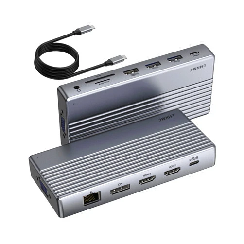 LSIKMC Docking Station, USB C Docking Station(13-in-1) Support Dual/Triple Display with Dual HDMI, DP, VGA, 100W PD, Gigabit Ethernet, 4USB, SD/TF Card Reader, 3.5mm Audio Multi-Port for Laptop and More