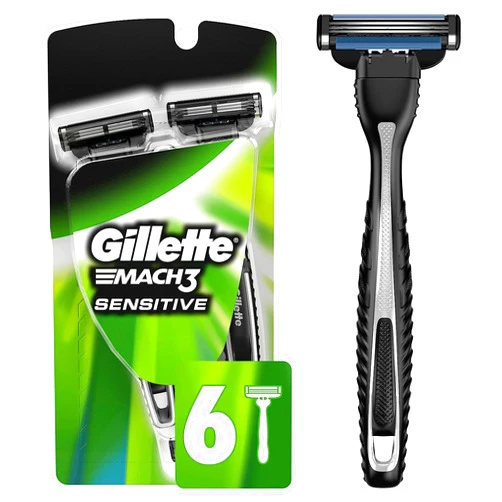 Gillette Mach3 Disposable Razors for Men, 6 Count, Designed for Sensitive Skin
