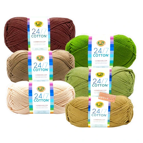 Craft Bunch Lion Brand Yarn - 24/7 Cotton - 6 Skein Assortment (Olive Tree)