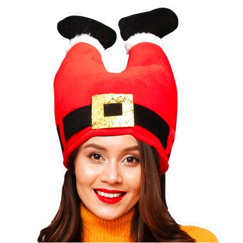 Simply Genius Santa Legs Hat (1 Pack): Humorous 13” Inverted Santa Claus Legs Hat, Festive Holiday Decor Red