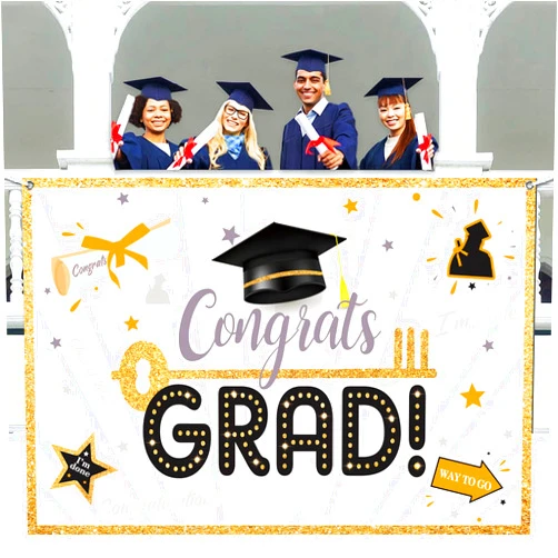GOER Graduation Banner for 2024 Graduation Party Decorations Photo Banner Backdrop (White,78 Inch)