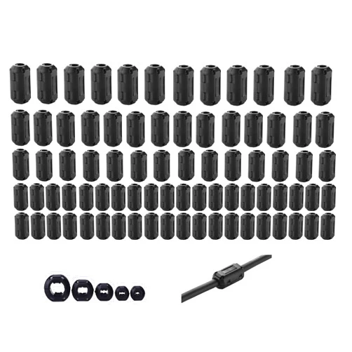 Mateda 80Pcs Clip-on Ferrite Ring Core RFI EMI Noise Suppressor Cable Clip for 3mm/5mm/7mm/9mm/13mm Diameter Cable Power Cord, Black