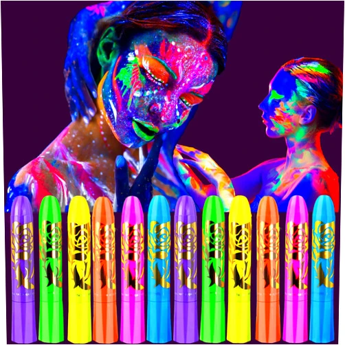 Glynisyz 12 Pieces Glow In The UV Light Body & Face Paint,Glow In The Black Light Face Painting Kits Makeup for Adult Glow Party Supplies